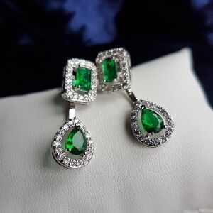 Swarovski Elements White Gold Emerald Green Convertible Studs Drop Earrings NEW